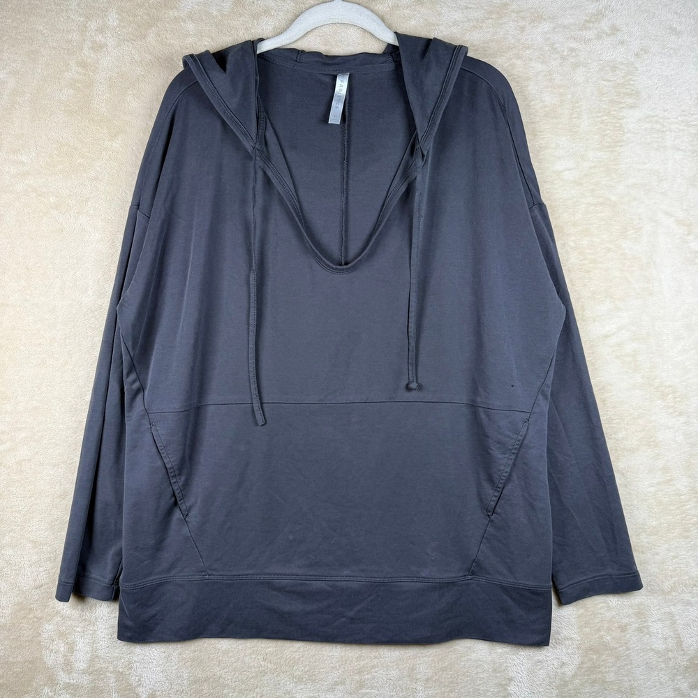 Fabletics Womens Oversized Deep V Neck Hoodie Charcoal Gray Size M Pullover